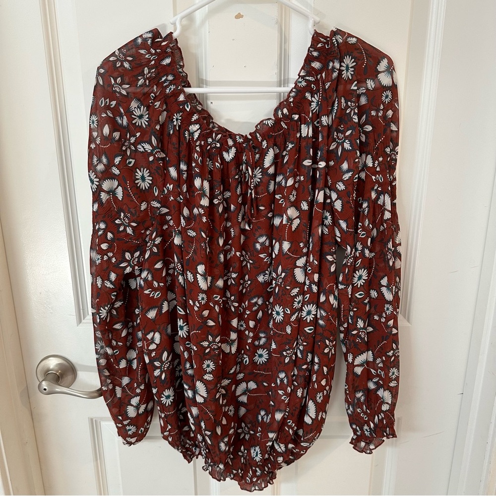 Large Express Burnt Red Floral Long Sleeve